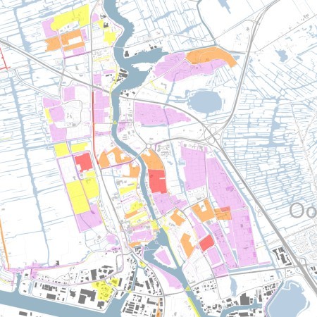 kaart met gekleurde vlakken in Zaanstad
