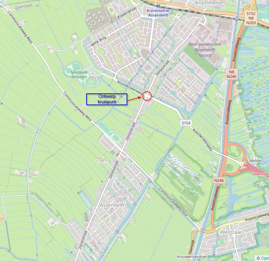 gebiedskaart kruispunt Dorpsstraat - Noorderveenweg