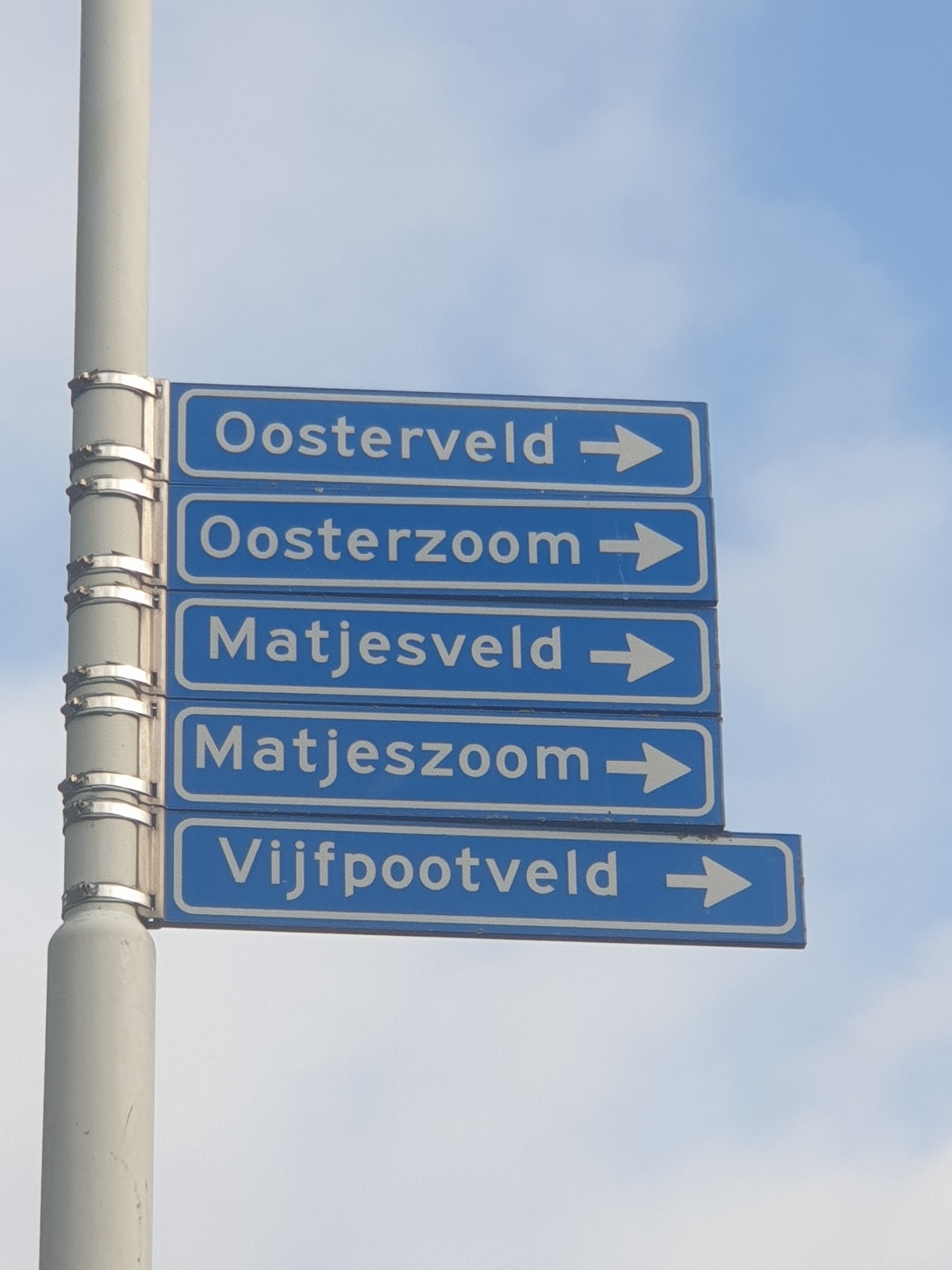 Foto van de straatnamen Oosterveld, Oosterzoom, Matjesveld, Matjeszoom, Vijfpootveld