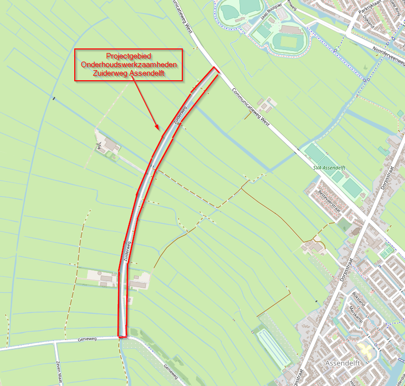 kaart met projectgebied Zuiderweg